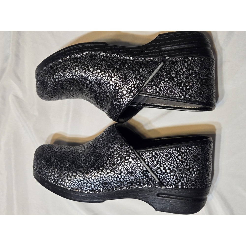 Dansko Womens Clogs Medallion Embossed US 10/EU 41 Black Gray Leather Shoes